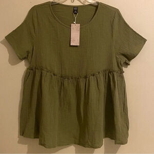Emery Rose Plus Size 0XL Short Sleeves Babydoll Free-Spirited Comfy Top Blouse